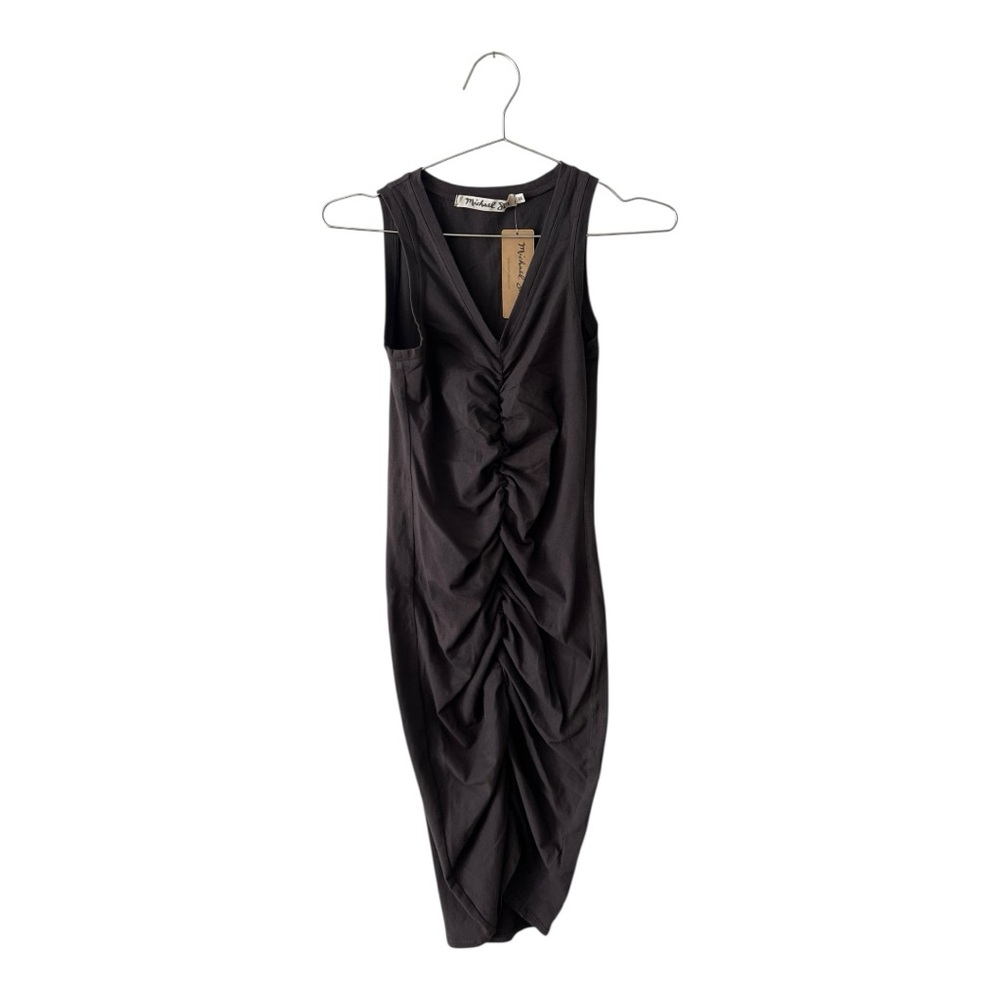 NWT Michael Stars Sleveless VNeck Dress Ruching Flattering Feminine Bodycon